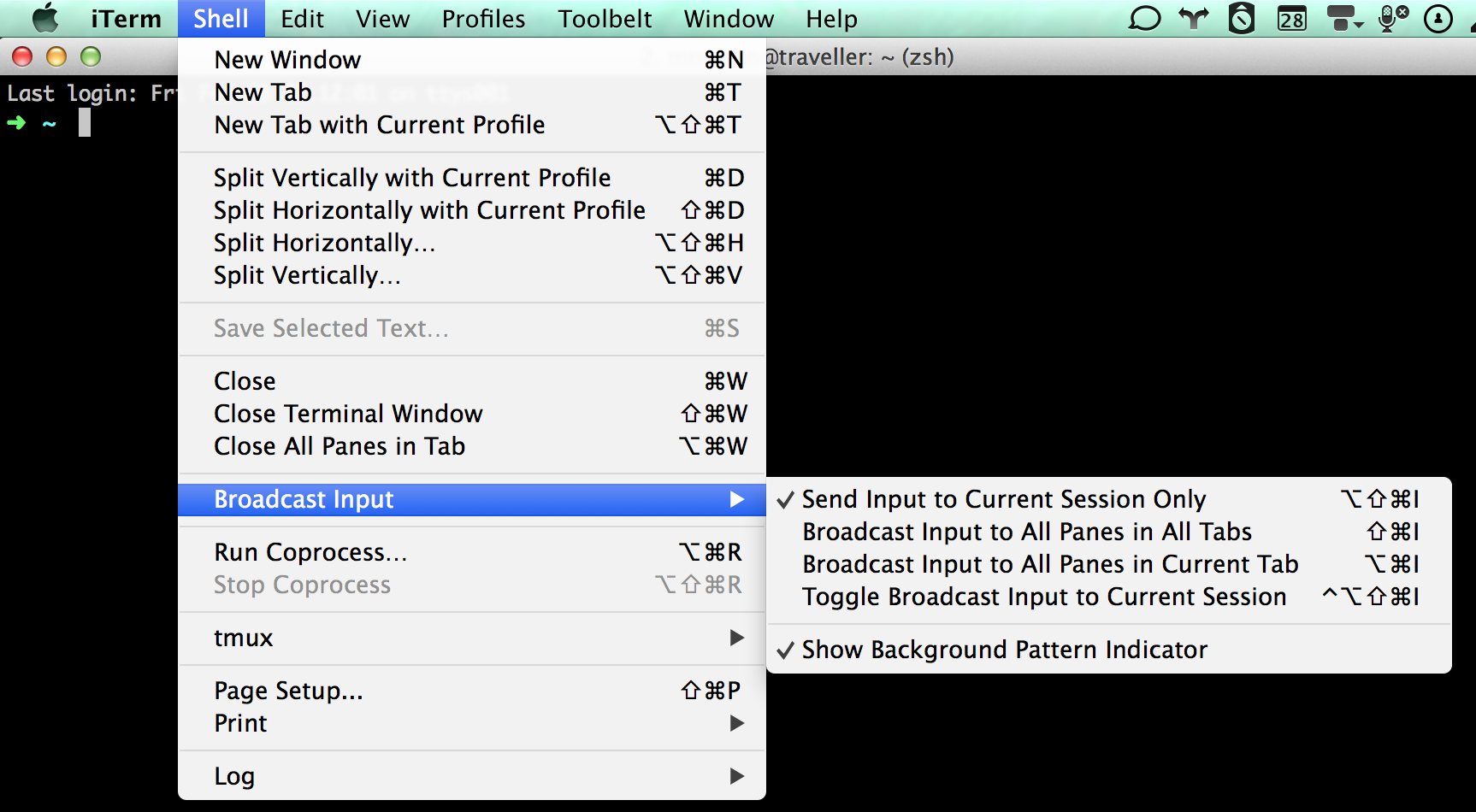 iTerm2 Shell Menu